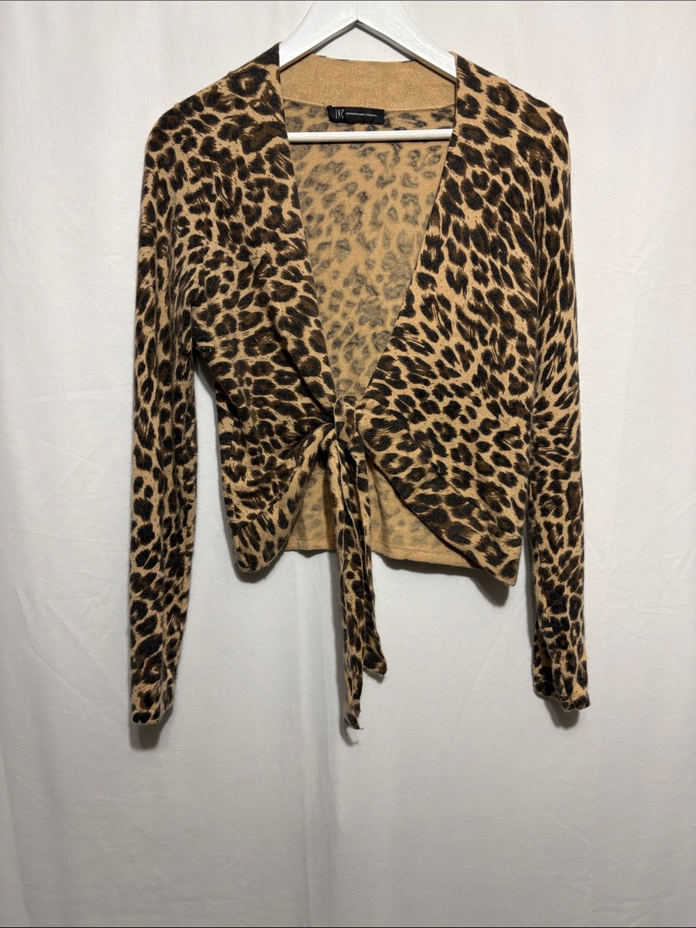INC International Concepts Leopard Tie-Front Cardigan - Brown/Black